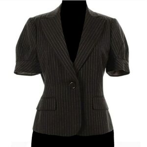 BCBGMaxAzria Brown Pinstripe Short Sleeve Blazer Jacket BCBG MAX AZRIA Striped M